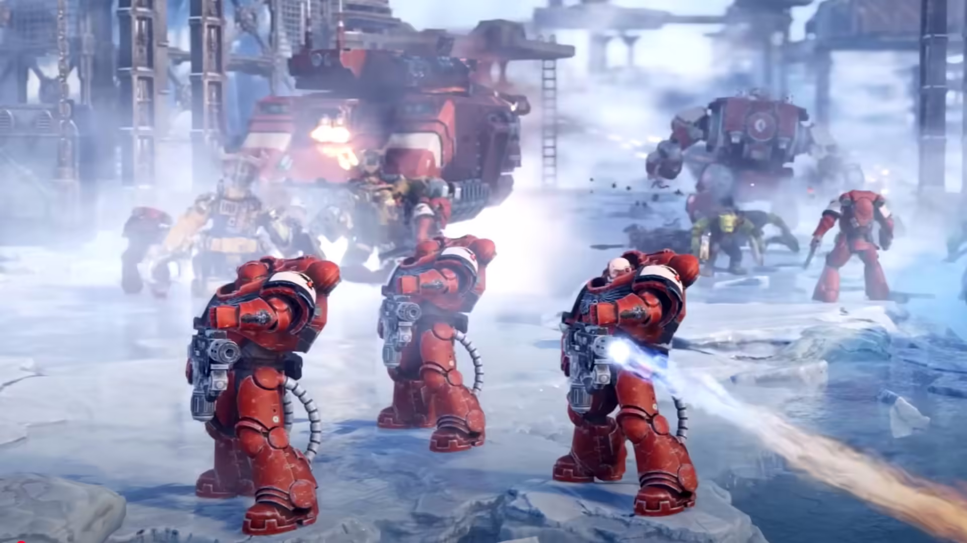 Immagine dal trailer CGI di Dawn of War IV con Blood Ravens e Dark Angels in battaglia su Kronus
