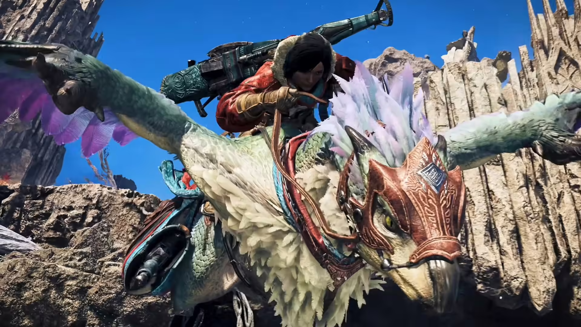 Un cacciatore osserva l'orizzonte nelle Terre Proibite di Monster Hunter Wilds: Ascendance