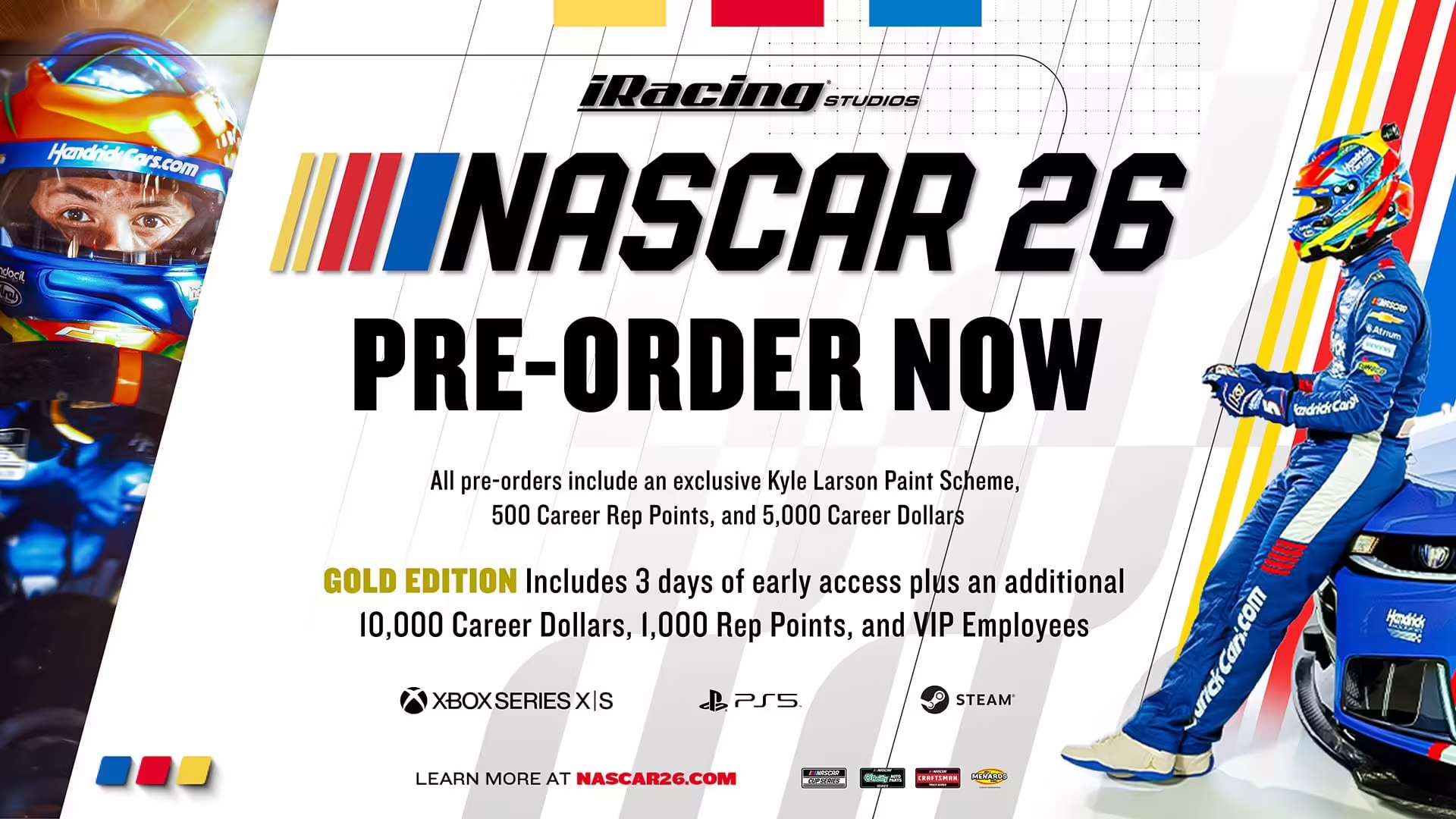 Un'auto da corsa NASCAR in pista nel gioco NASCAR 26
