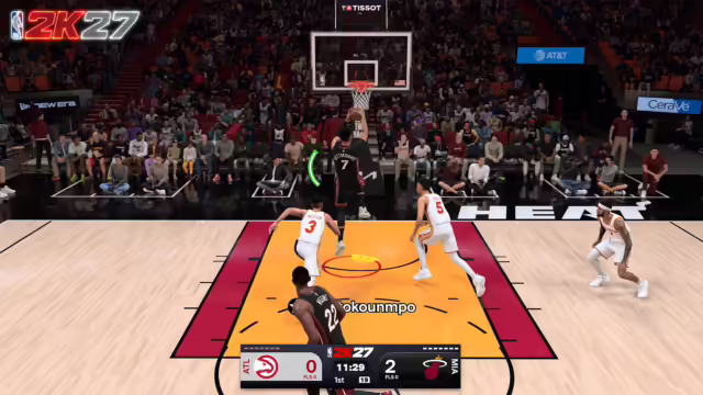 Un giocatore che effettua un tiro in sospensione in NBA 2K27