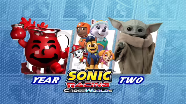 Amigo alla guida della Locomotive de Amigo in Sonic Racing CrossWorlds