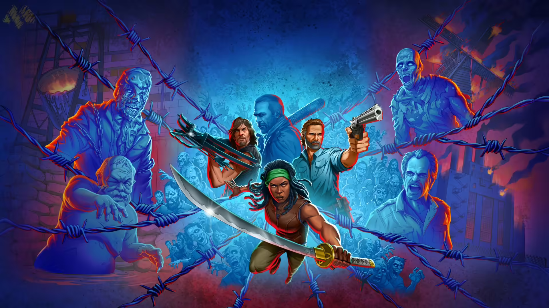 Immagine promozionale di The Walking Dead: Streets of Survival con personaggi iconici in stile pixel art