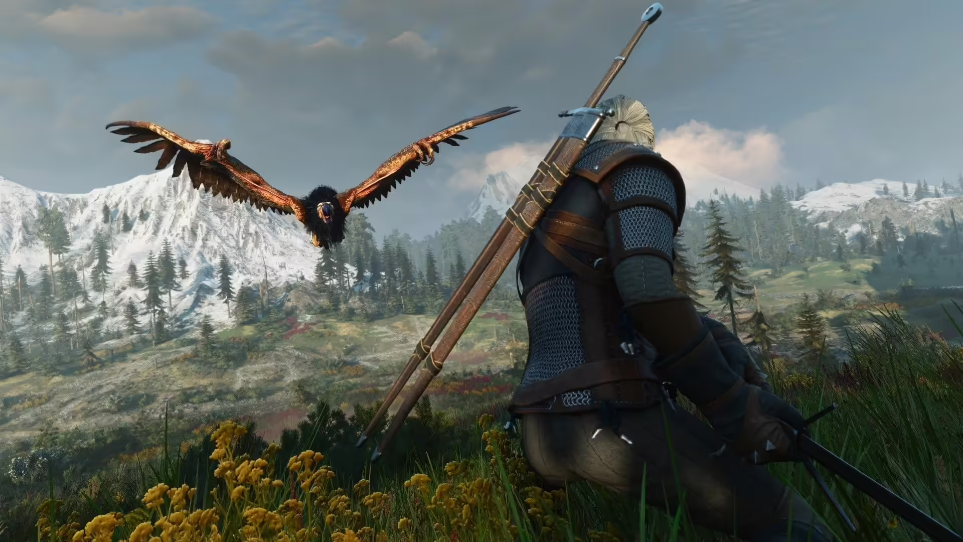 Geralt di Rivia a cavallo, con dettagli grafici migliorati, in The Witcher 3: Wild Hunt - Remastered