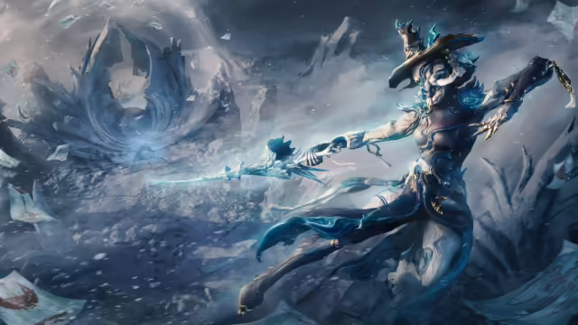 Il nuovo Warframe Narin in posa glaciale nell'aggiornamento Iceblade of Narin