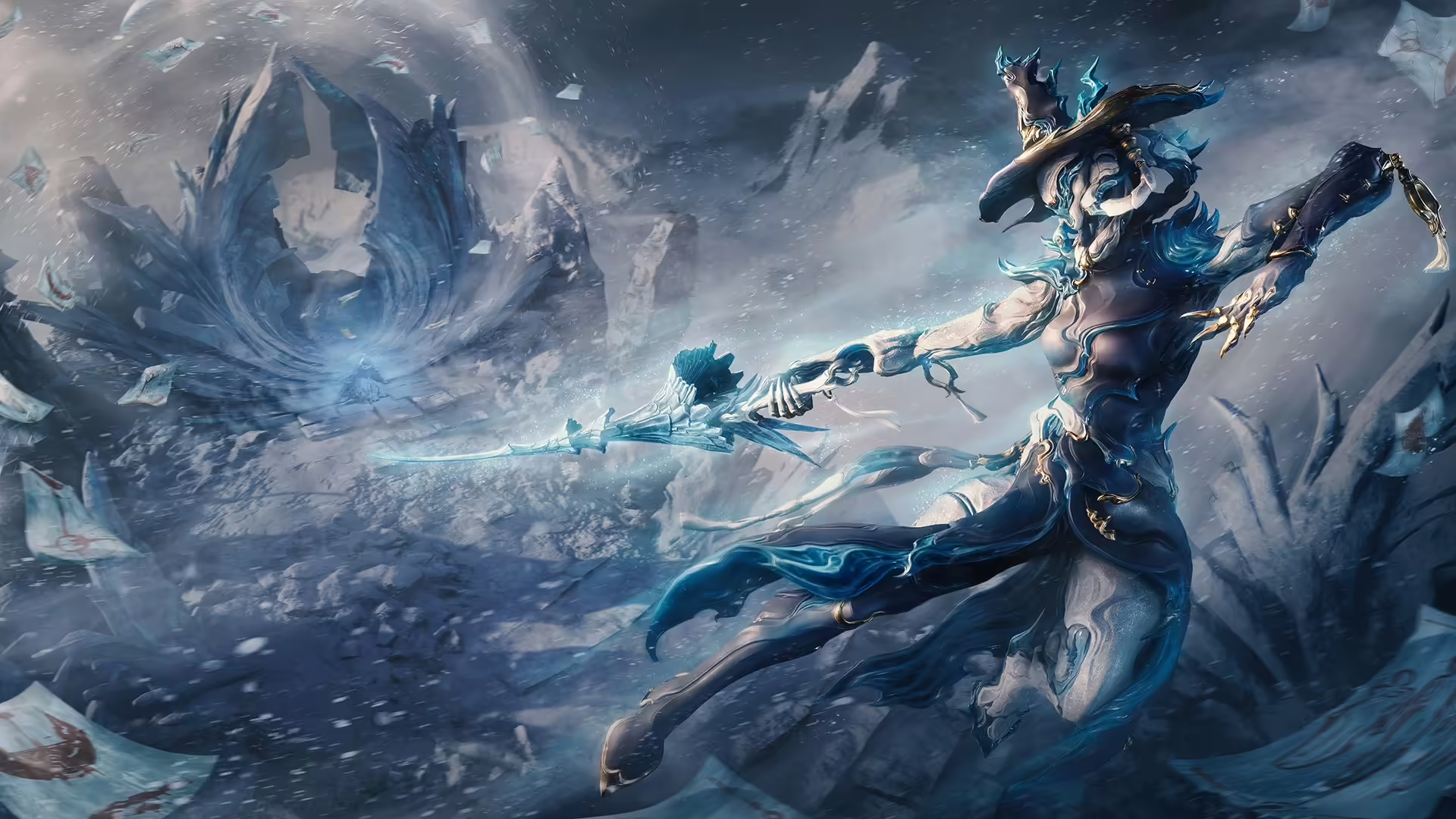 Il nuovo Warframe Narin in posa glaciale nell'aggiornamento Iceblade of Narin