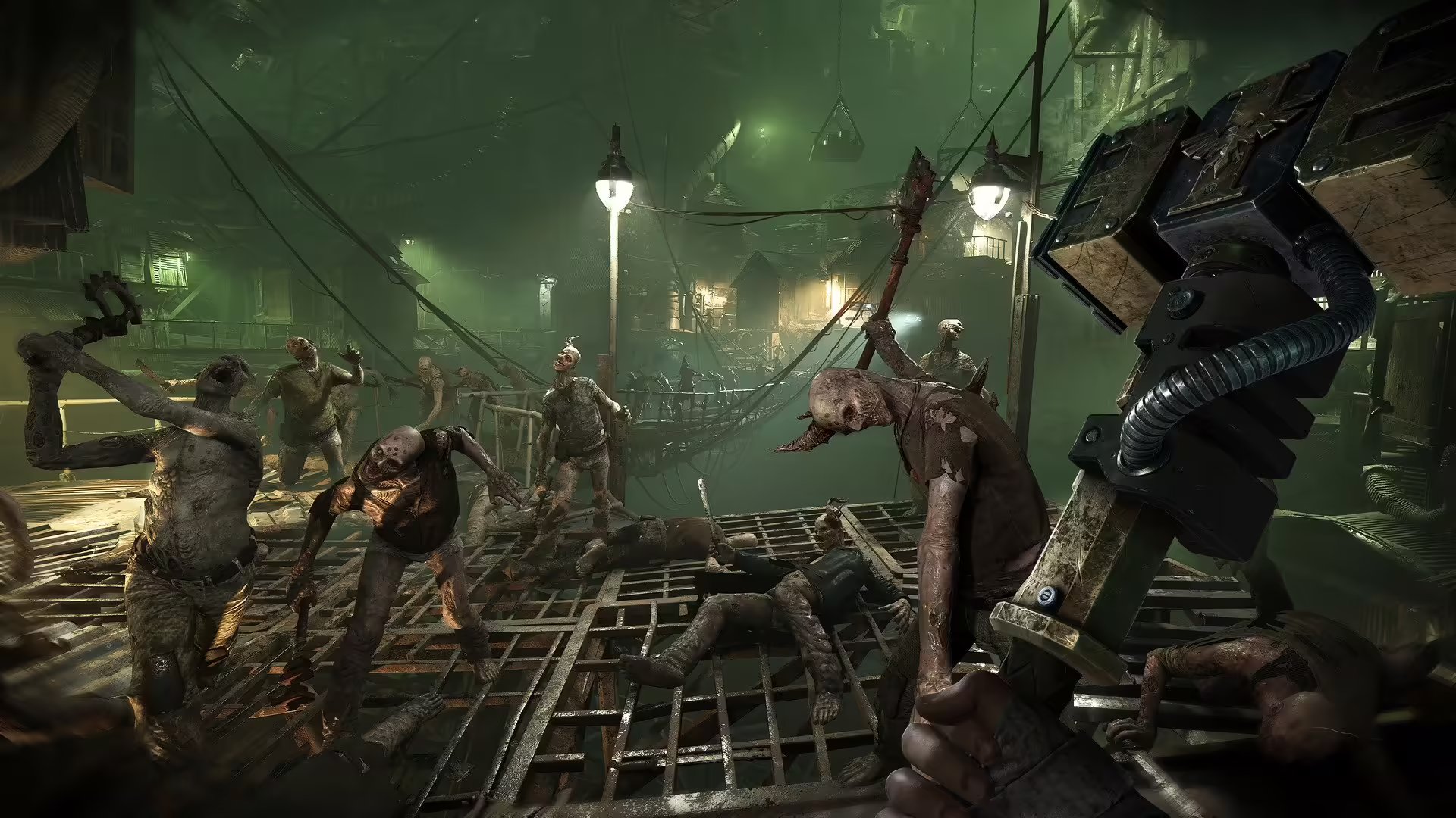 Immagine promozionale dell'aggiornamento Depths of the Damned per Warhammer 40,000: Darktide, con personaggi in combattimento.