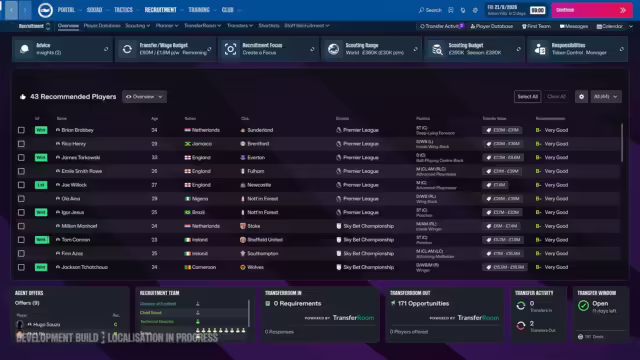 Schermata di gioco di Football Manager 27 che mostra l'interfaccia utente con giocatori e statistiche