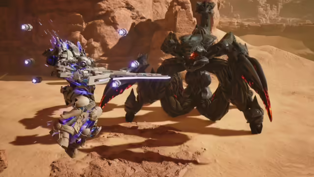 Immagine dal gameplay di Gundam Rogue Orbit che mostra un Mobile Suit personalizzato in azione contro un nemico massivo.