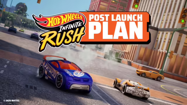 Un veicolo Hot Wheels sfreccia su una pista acrobatica in un ambiente dinamico